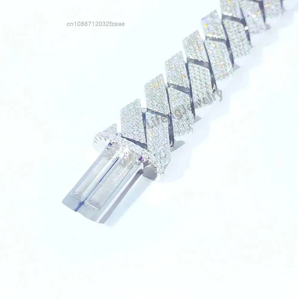 Luxury Luxury Custom Hiphop Iced Out Cuban Bracelet Silver Plated 15mm 4rows Diamond Moissanite Bracelet Miami Cuban Link Chain.