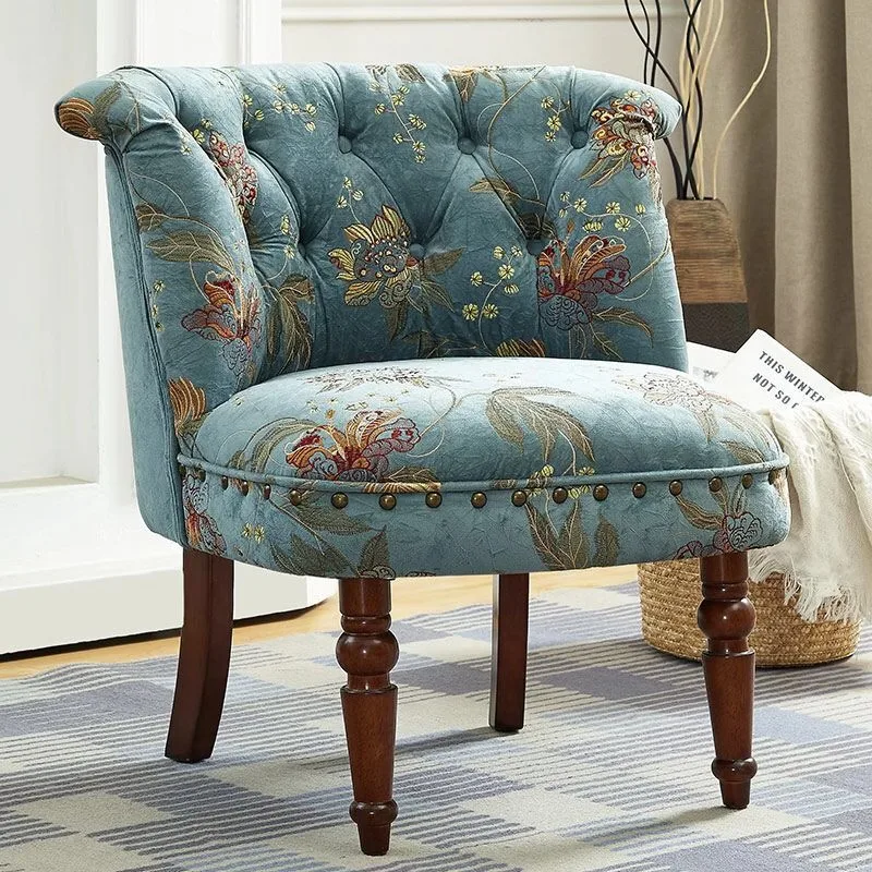 

American solid wood fabric single sofa chair European simple lazy household tiger chair negotiation balcony leisure chair