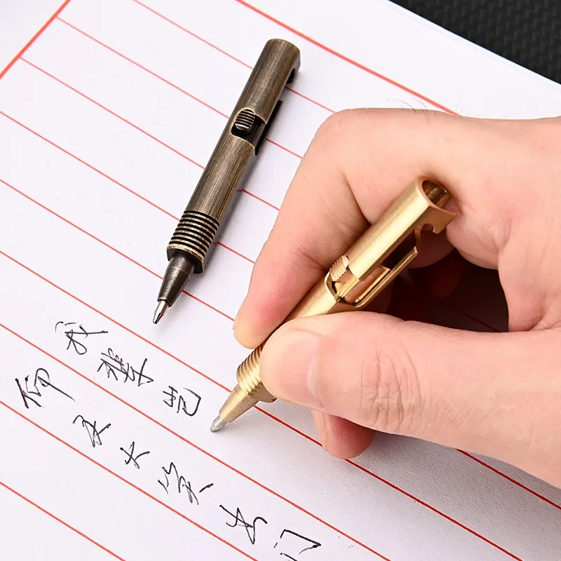 Brass Quick Release Writing Pen Cylindrical Bolt Ballpoint Pen Mini Keychain Business Signature Stationery Gift Pen EDC Tool