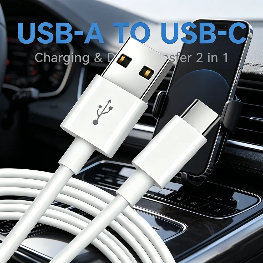 2M USB A to USB-C Fast Charging Sync Cable Universal Replacement Cord for iPhone 15/16/17 Huawei Samsung Lenovo & Tablet