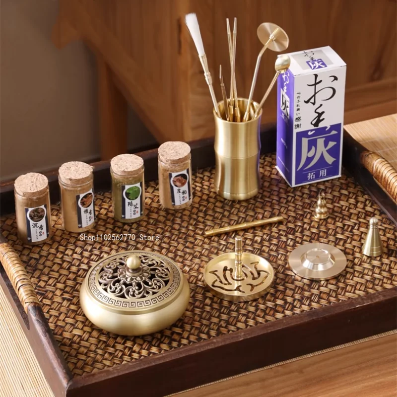 18 Pieces of Copper Incense Seal Tool Fragrance Set Pan Incense Furnace Ash Press Household Indoor Play Seal Extension Appliance