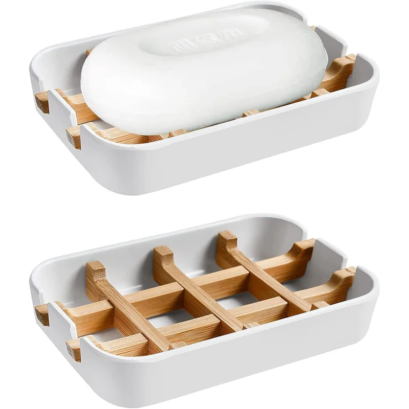 

Modern Bamboo Fiber soap Holder and soap Dish Combination (Removable), White, 5.12 Long by 3 Wide