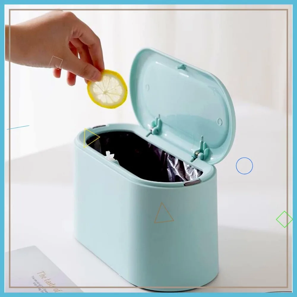 

Mini Trash Can with Lid - Small Pop-Up Garbage Bin for Countertop, Desk, Bathroom, Kitchen in Sky Blue