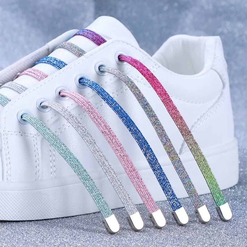 1 Pair Metal Lock No Tie Shoelaces Elastic Flat shoe Laces For Sneakers Fast On And Off Suitable For All Shoes Lazy Shoelace