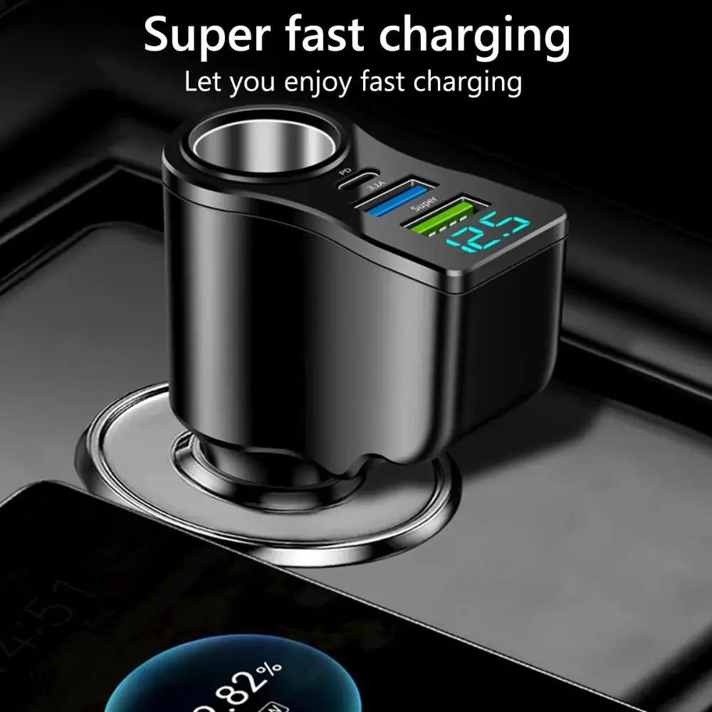 مريحة 4 في 1 المزدوج USB شاحن سيارة 66 واط شاحن سريع السيارات شاحن الهاتف العالمي USB و Type-C مهايئ شاحن سيارة السفر