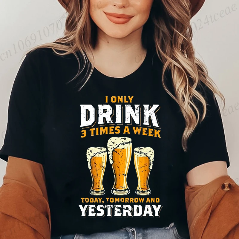 Nuove donne di moda T-shirt pullover vestiti oversize divertente birra potabile T-shirt stampata casual manica corta coppie T-shirt top
