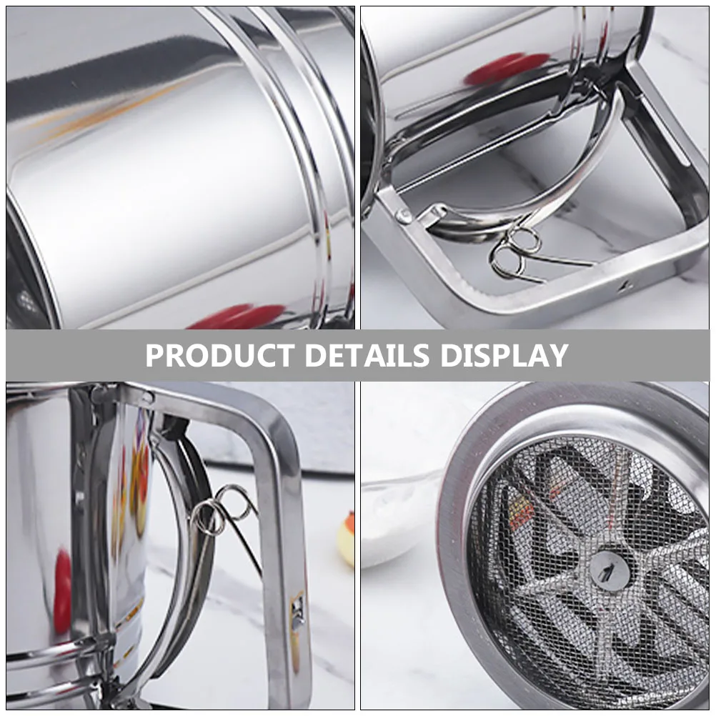 

Сито для муки из нержавеющей стали, полуавтоматическое большое сито, чашка для кофе, порошка, сахара, какао, портативный кухонный инструмент, домашний ресторан