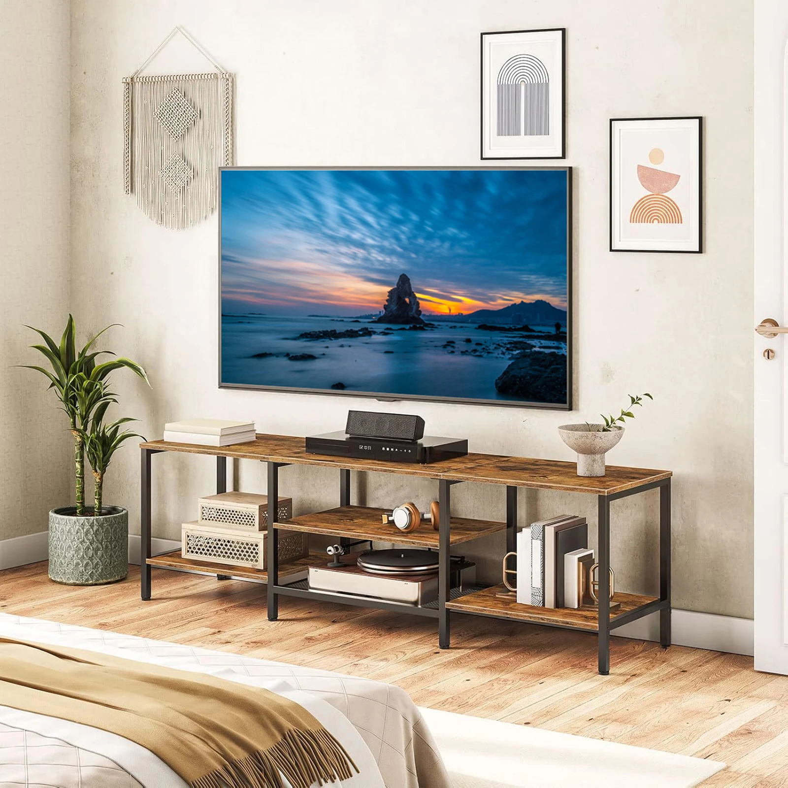 Annefish Tv Table Retractable Television Cabinet Tv Cabinet  Storage Cabinets For Living Room With Open Storage Shelves