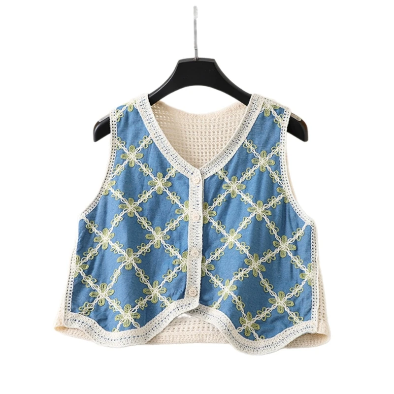 Crochet Vests Waistcoat Women Embroidery Flower Beach Sleeveless Crop Cardigans