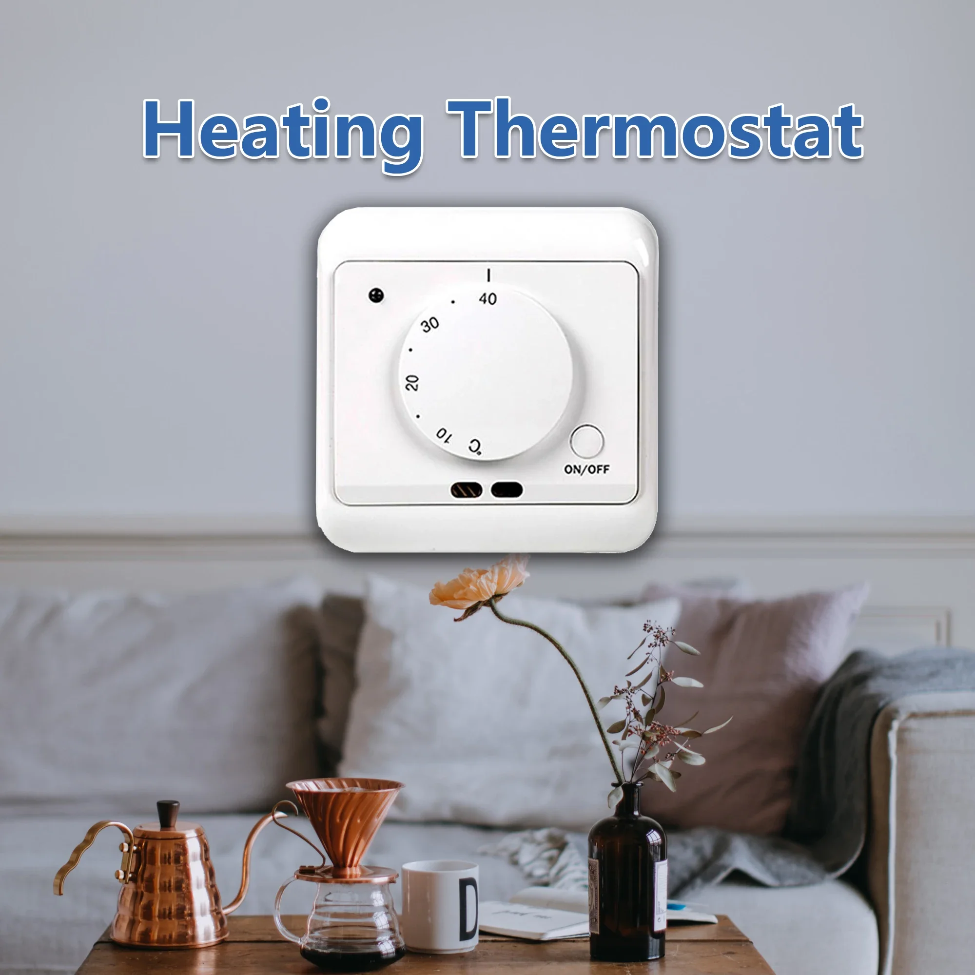 Механический комнатный термостат ME720, электрический подогрев пола, 16А, ручка контроля температуры, белый