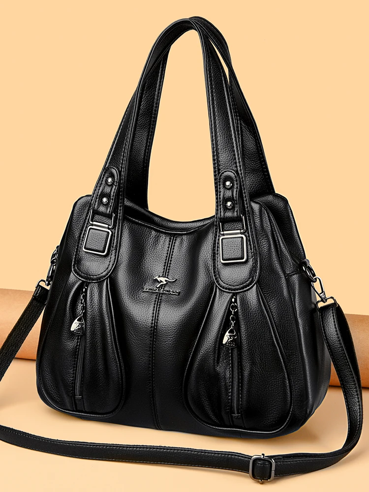 

Большая кожаная женская сумка через плечо в британском стиле, мягкая сумка-тоут для повседневного использования