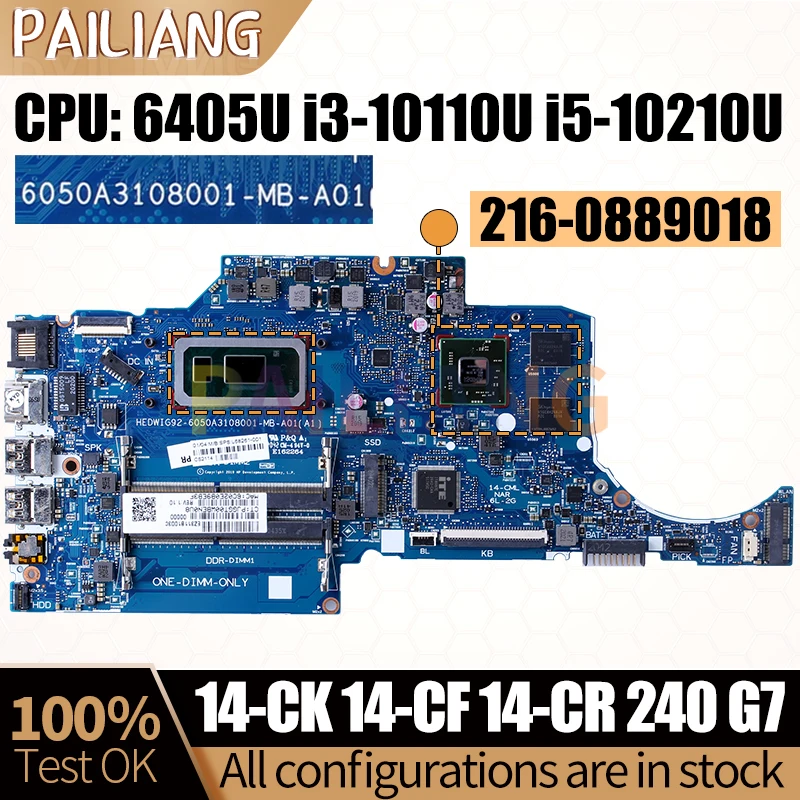 For HP 14-CK 14-CF 14-CR 240 G7 Notebook Mainboard 6050A3108001 L68265-601 6405U i5-10210U Laptop Motherboard Full Tested