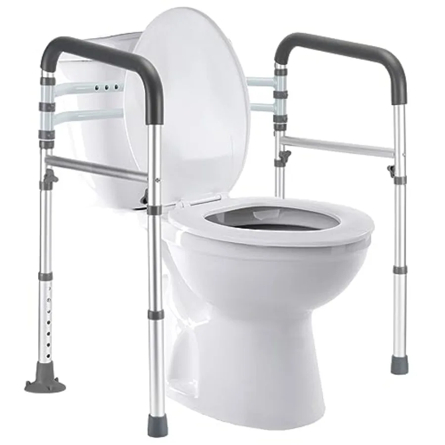 

Adjustable and foldable toilet safety rails designed for elderly seniors and individuals with disabilities providing secure sup