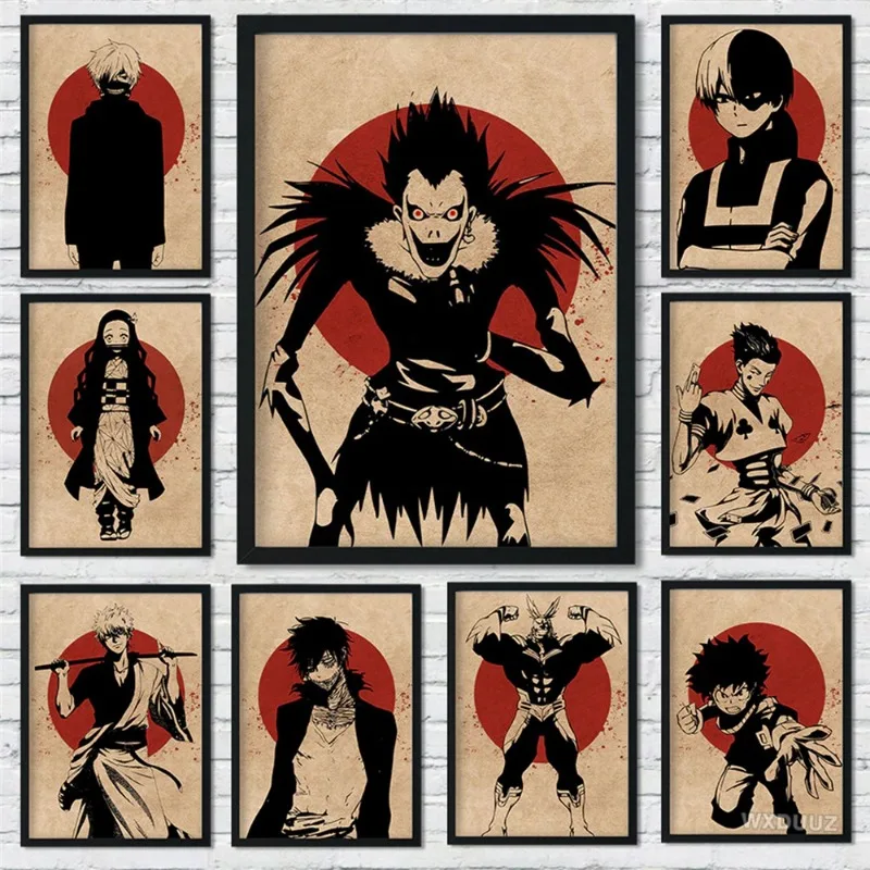 Japanese Anime Poster Painting Death Note My Hero Academy Retro Canvas Painting Doll Retro Wall Decoration Poster Toy