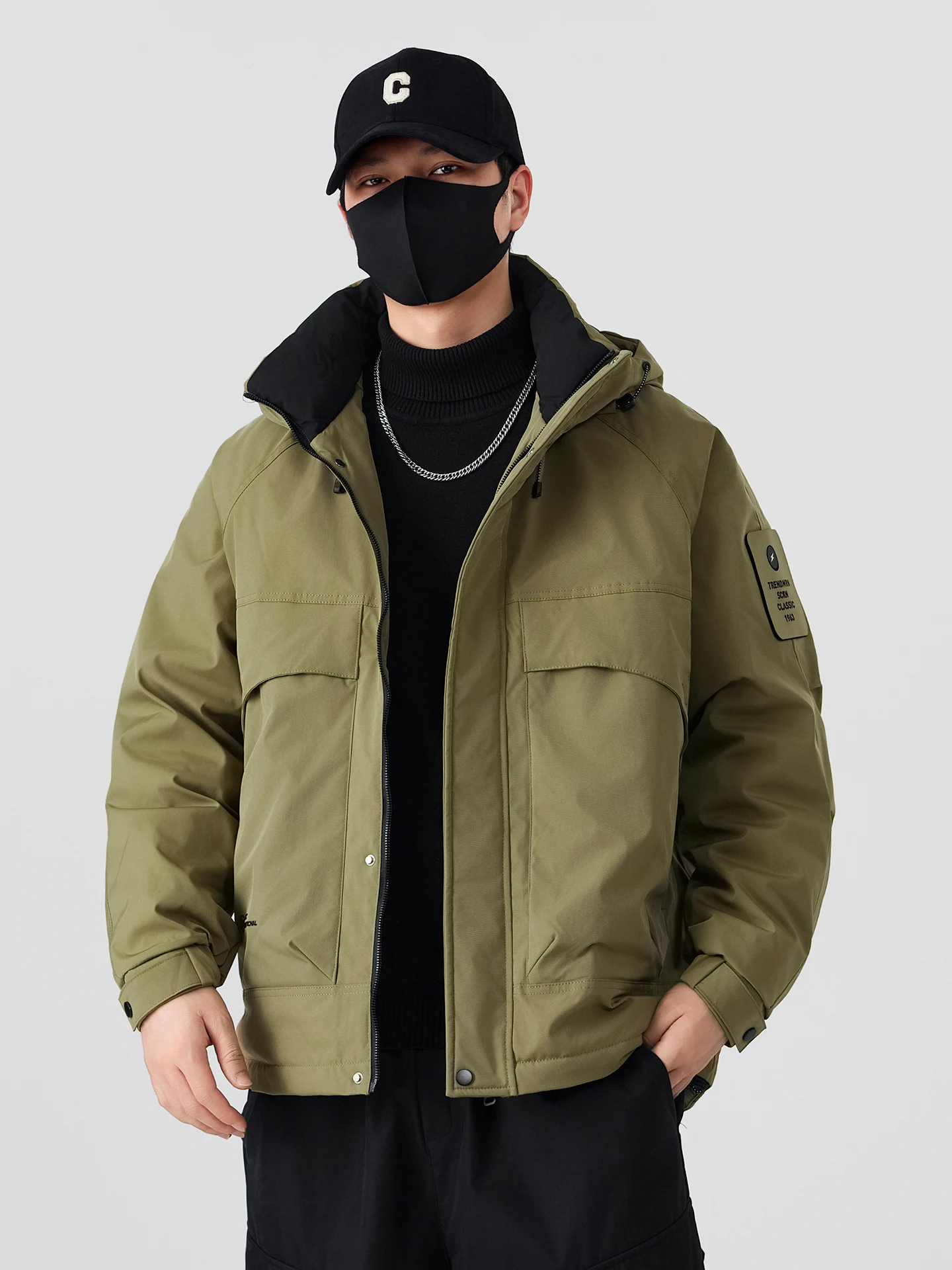 

Мужская повседневная утепленная белая пуховая куртка с капюшоном, рабочая одежда из полиэфирного волокна, 3D-дизайн, ветрозащитная, новинка 2025 года, трендовый бренд