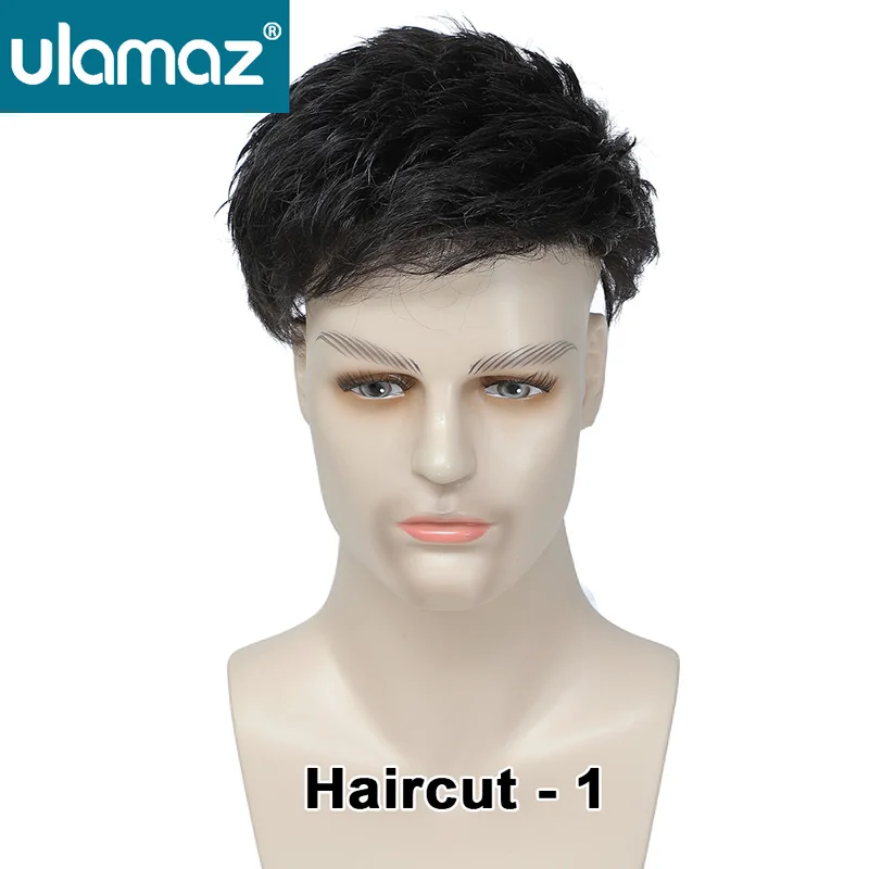 Precut Hairstyle Toupee Wig Men Knotted Skin Male Hair Prosthesis 0.08-0.10mm Poly Pu Hair System For Man Human Hair Haircut Wig