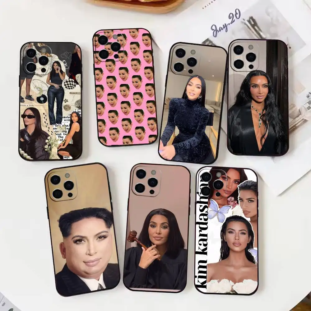 

K-Kim K-Kardashian M-Memes Phone Case For iPhone 17 16 15 14 13 12 Max Plus Silicone Black Cover