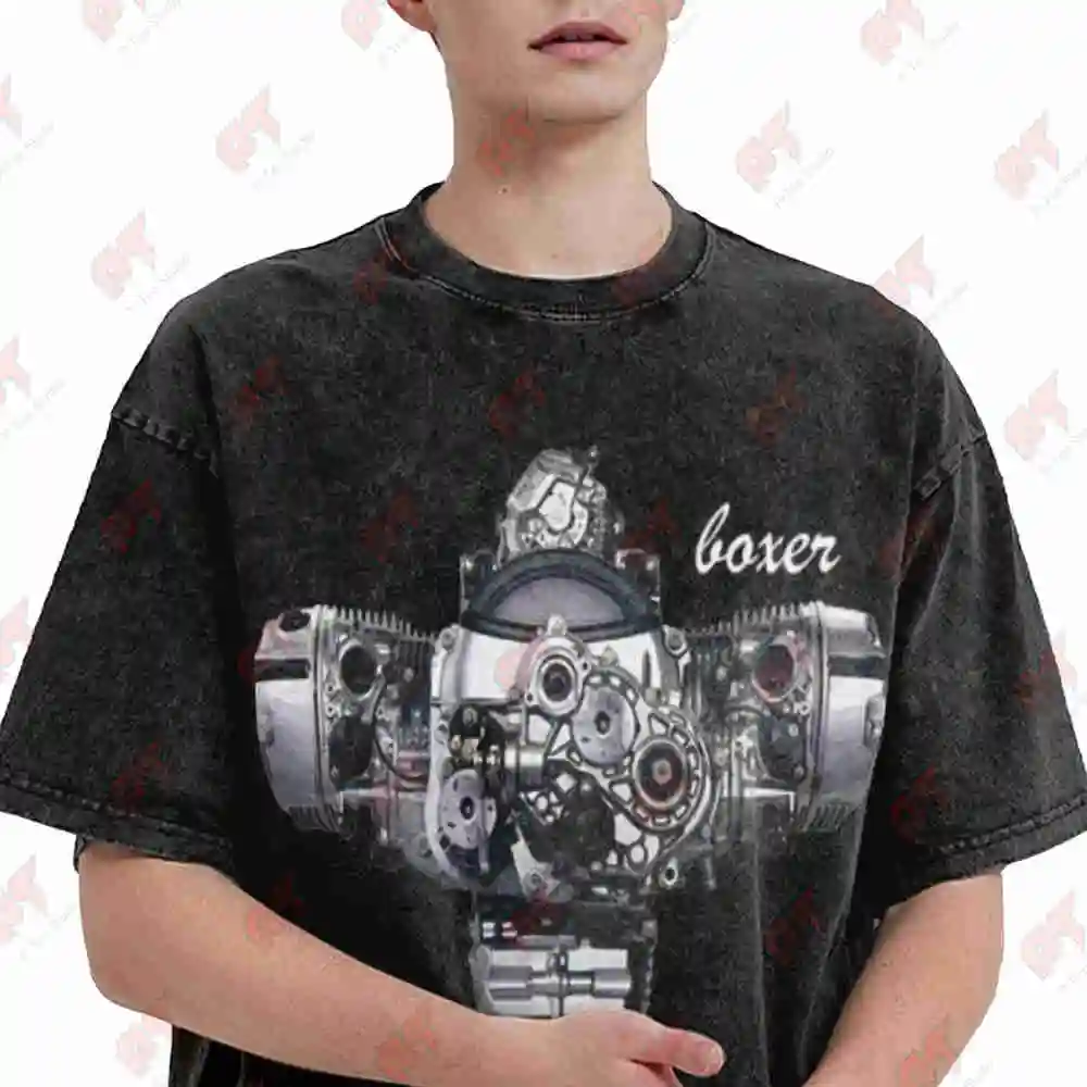 R1200GS RT R1200R Motorcycles Boxer Engine Logo Vintage Washed Tee Pure Cotton T-Shirt