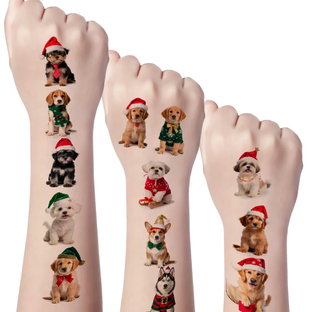 

54pcs Temporary Tattoo Christmas Stickers Photography Dog Stickers Temporary Tattoo Stickers For Cheeks Men