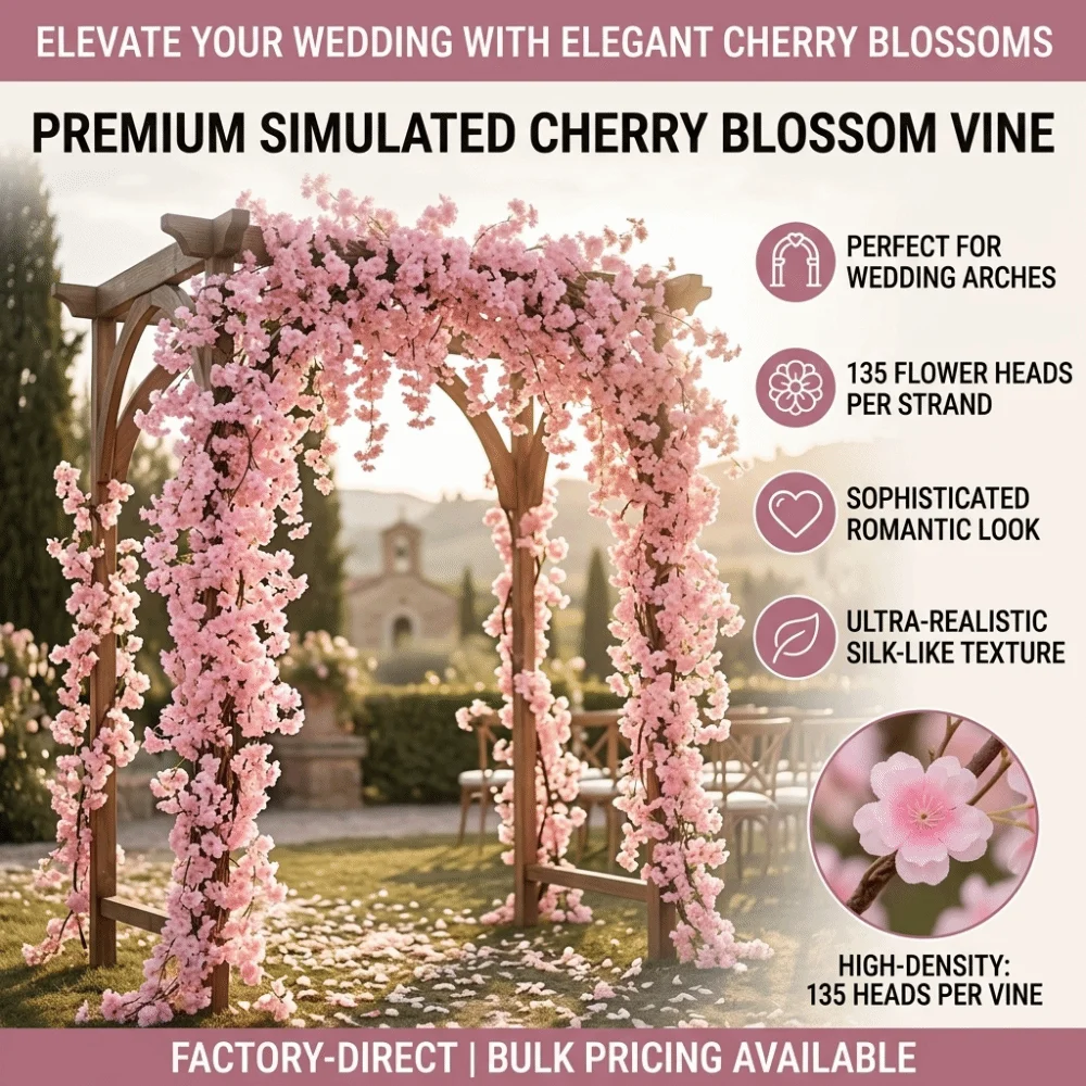 

6 шт. Искусственные цветы: гирлянда из сакуры, шелковые цветы, 180 см, 135 головок, подвесная гирлянда для свадебного декора