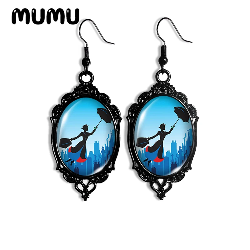 2024 New Mary Poppins Dangle Earring Black Lace Oval Earrings Handmade Glass Dome Jewelry Gifts