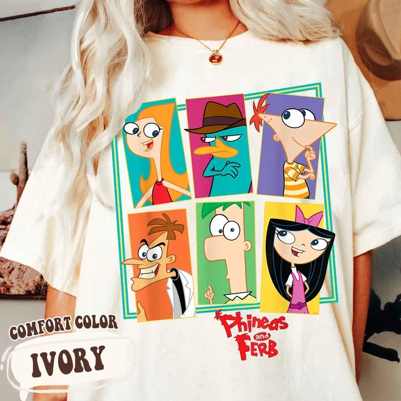 تي شيرت Disney Phineas and Ferb Collage، تي شيرت Platypus Perry طوال الموسم كاجوال وعصري للجنسين من القطن الخالص ملابس الشارع