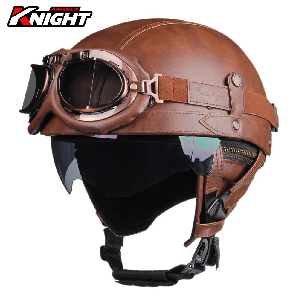 

Мотоциклетный шлем из искусственной кожи, ретро-шлем для скутера, немецкая сертификация ECE, Casco Moto, всесезонный, с ветрозащитным стеклом