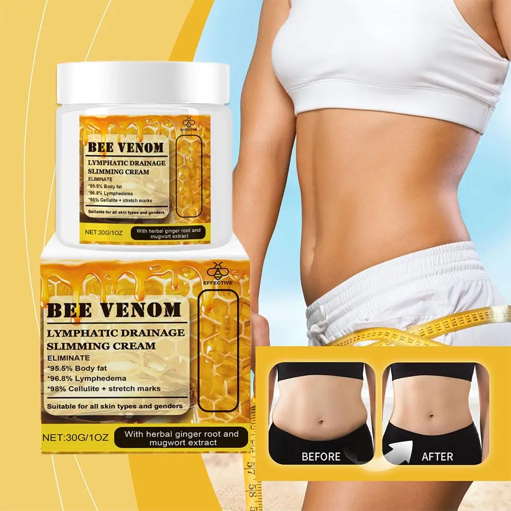 Bee Venom Linfatic Drainage Body Slimming Cream, Body Slimming, Extrato de Raiz de Gengibre, Firming da Pele, Shaping, para Mulheres e Homens, H2W2, 30g