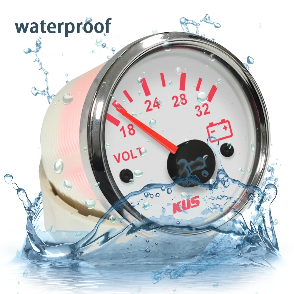 

KUS Waterproof Auto Marine Voltage Meter Boat Voltmeter Gauge with Red and Yellow available Backlight for Truck 12V 24V