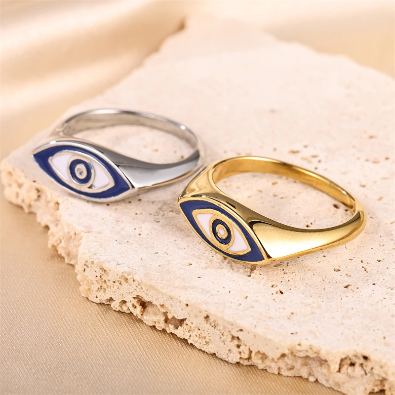 Lucky Turkish Evil Eye Rings For Women Men Stainless Steel Rings 2024 Trend Luxury Party Wedding Couple Jewelry Girls Gift