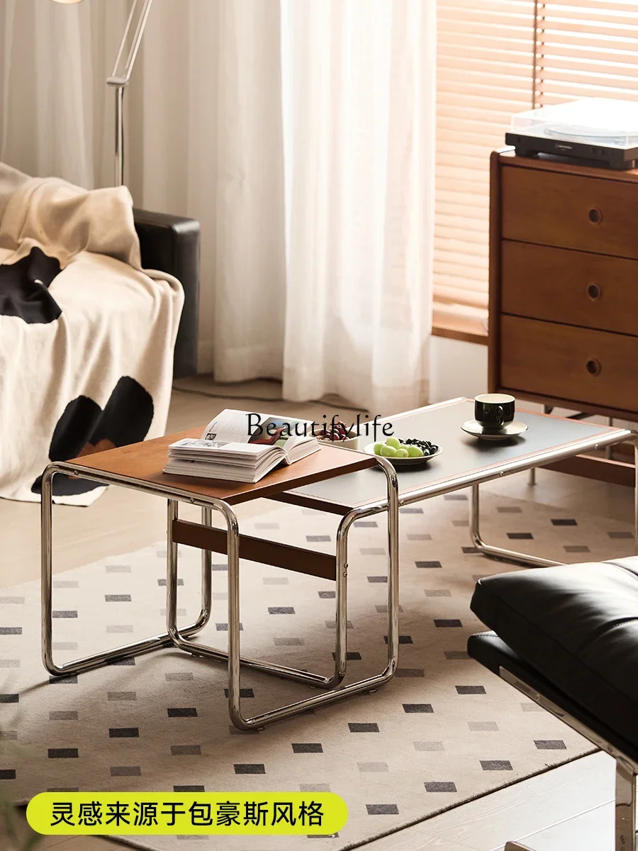 yj39 Vintage Coffee Table Set Stainless Steel Rectangular Rock Board Tea Table Small Table