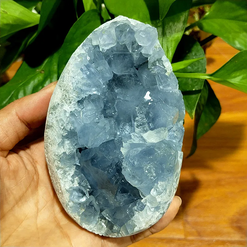 Natural Stone Celestine Geode Crystal Mineral Samples Home Decor Cavity Witchcraft Energy Feng Shui Crystal Ornaments
