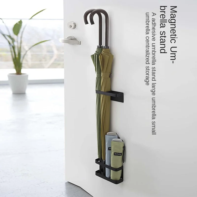 Space-Saving Magnetic Storage Rack for Umbrella Stands Wall-Mounted No Drilling Required