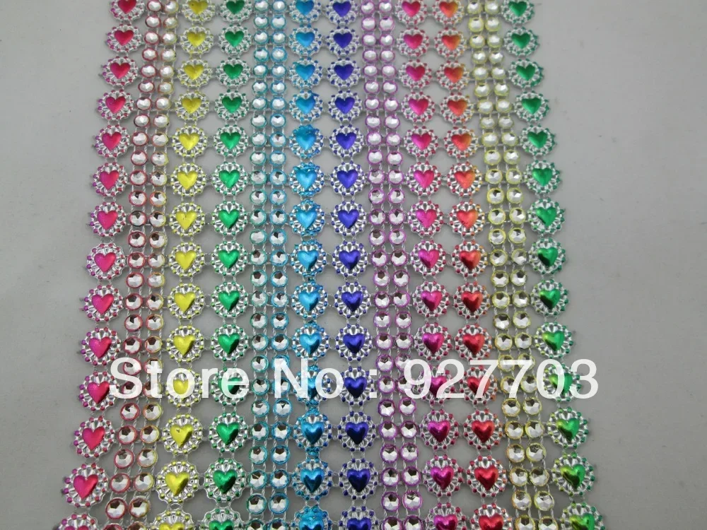 1 Yard Colorful Heart Sparkle Rhinestone Crystal Diamond Mesh Wrap Roll Ribbon