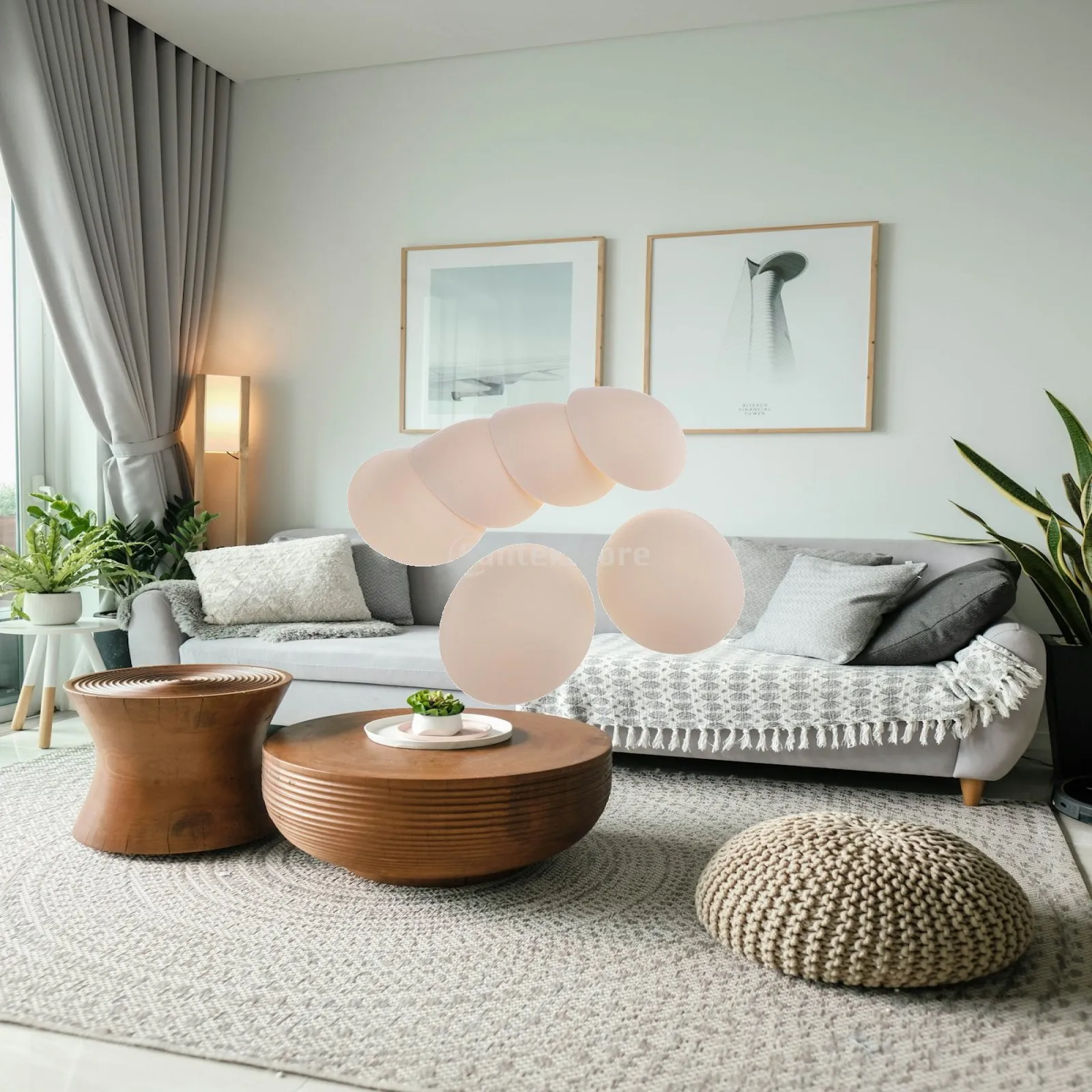 2X 3 Pairs Oval Shape Sponge Bra Pads Inserts for Yoga Swimsuit Beige