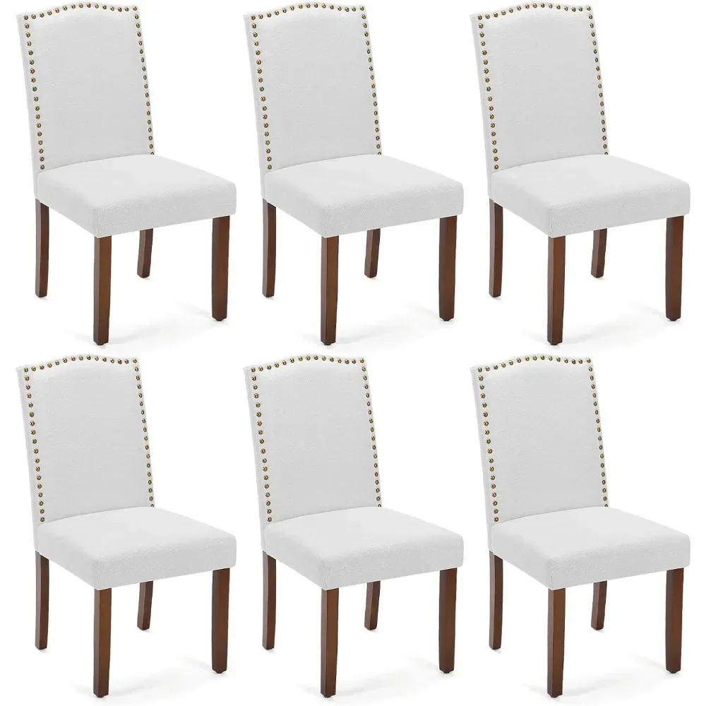 

6 dining chair sets, high-end padded leather dining chairs with nail head decoration and wooden legs, side chairs, gray