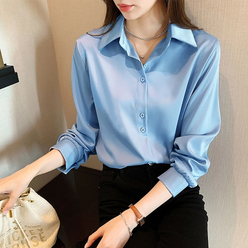 Shirt And Blouse OL Single Breasted Long Sleeve Simple Elegant Casual Solid Women New In Clothes Top French Pink Thin All-match