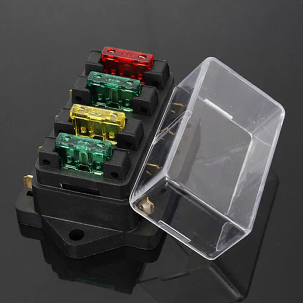 Car Fuse Box 4 Way DC 12/24V Car Fuse Holder with Waterproof Transparent Cover Truck SUV Boat Fuse Block Blades Standard Circuit