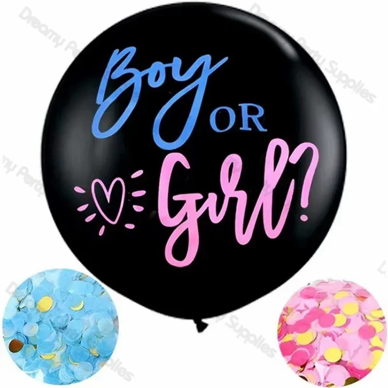 Boy or Girl Gender Reveal Giant 36inch Latex Balloon with Confetti Decorations Baptism Christening Baby Shower Birthday Supplies