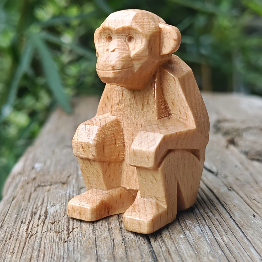 1.8 Inch Wooden Monkey Figurine, Animal Theme, Simple Style, Suitable for Home Decoration, Bedroom, Office, Housewarming Gift, Study Room, Back-To-School Season Gift, Desktop Decoration