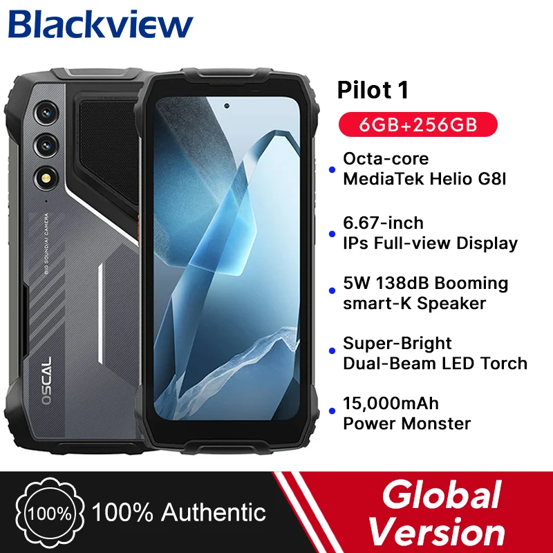 Blackview Oscal PILOT 1 Rugged phone 6.67-inch HD+ 90Hz Display 15000mAh 5W BOX Speaker 6GB 256GB Helio G81 CPU NFC Cellphone