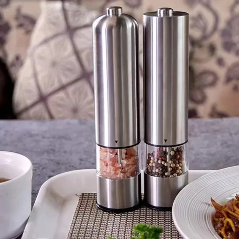 Electric Salt Pepper Grinder Set Stainless Steel One Handed Operation Automatic Spice Mill with Light for Kitchen