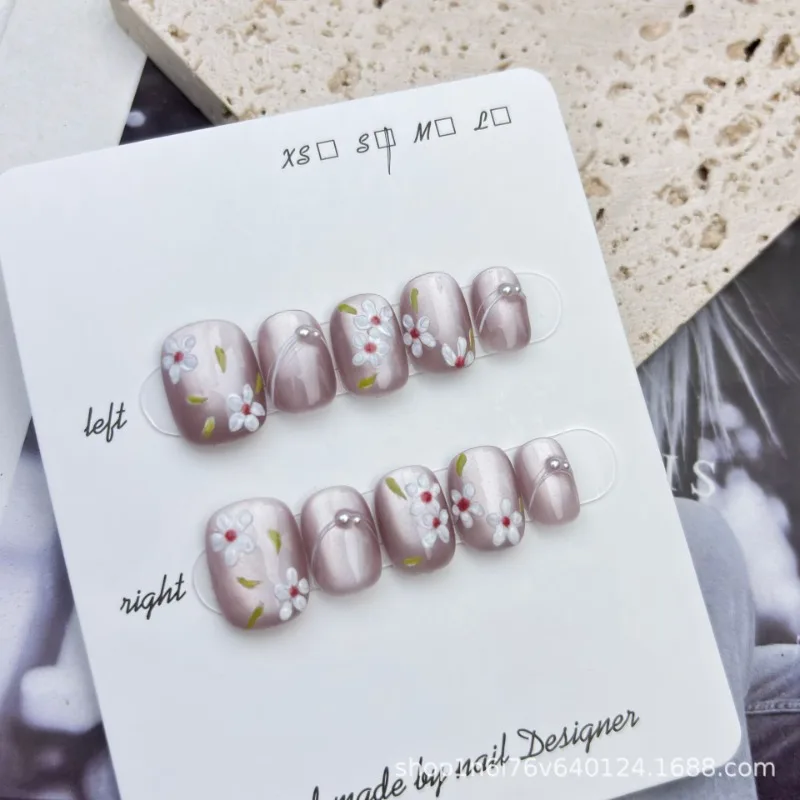 10pcs Handmade น่ารักกดบนเล็บสําหรับสาวสแควร์สั้นเล็บปลอมออกแบบเกาหลีแฟชั่นเล็บเคล็ดลับที่ถอดออกได้ 2025