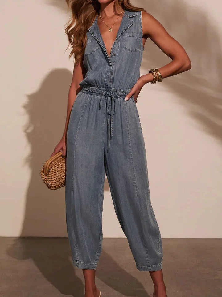 

Summer Thin Denim Jumpsuit Women's Casual Svel Low Waist Long Pants Polyester Fiber Original Design Faionable Overalls