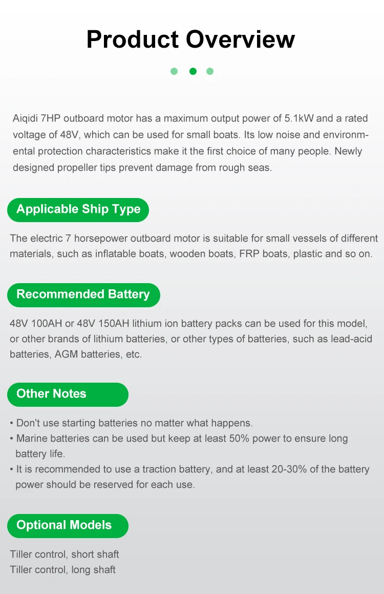 Aiqidi-Moteur de bateau électrique, 7HP, 48V, moteur hors-bord, batterie 62By, OEM, nouvelle énergie