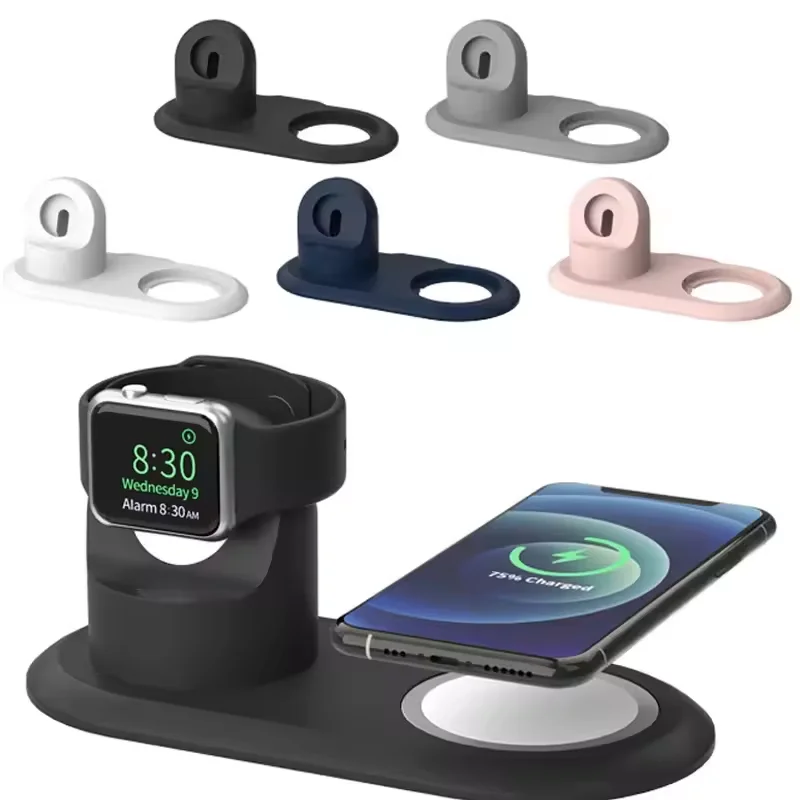

2in1 Charging Station Desktop Skin Silicone Charger Stand Holder Dock for Apple Watch 10 9 8 7 6 5 4 3 2 1 Ultra 2/SE iPhone 14
