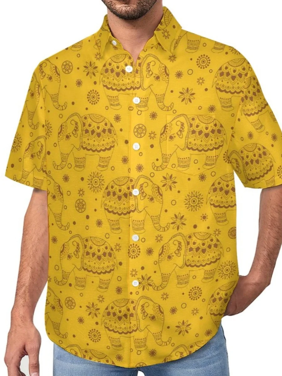 

Men's ort Sve irt Printed Button up Loose Fit Youthful Sle Summer Faion Stand Edition Casual Wear