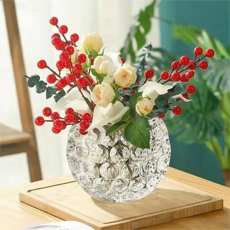 Transparent Flower Pot Thickened Glass Vase Office Hydroponic Green Dill Copper Coin Insert Vase Green Plant