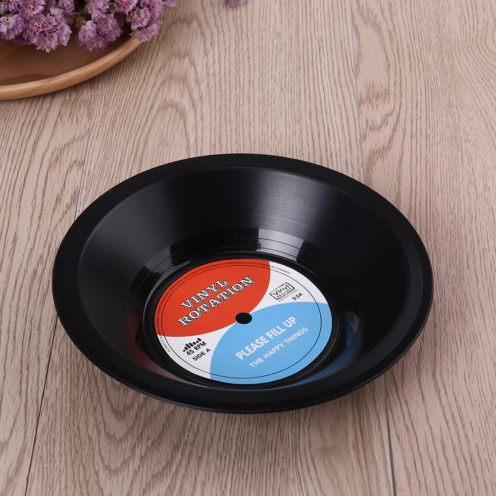 

3 PCS Vinyl Record Storage Bowl Plastic Vintage Fruit Bowls Cake Dessert Plates Decorative Birthday Party Tableware