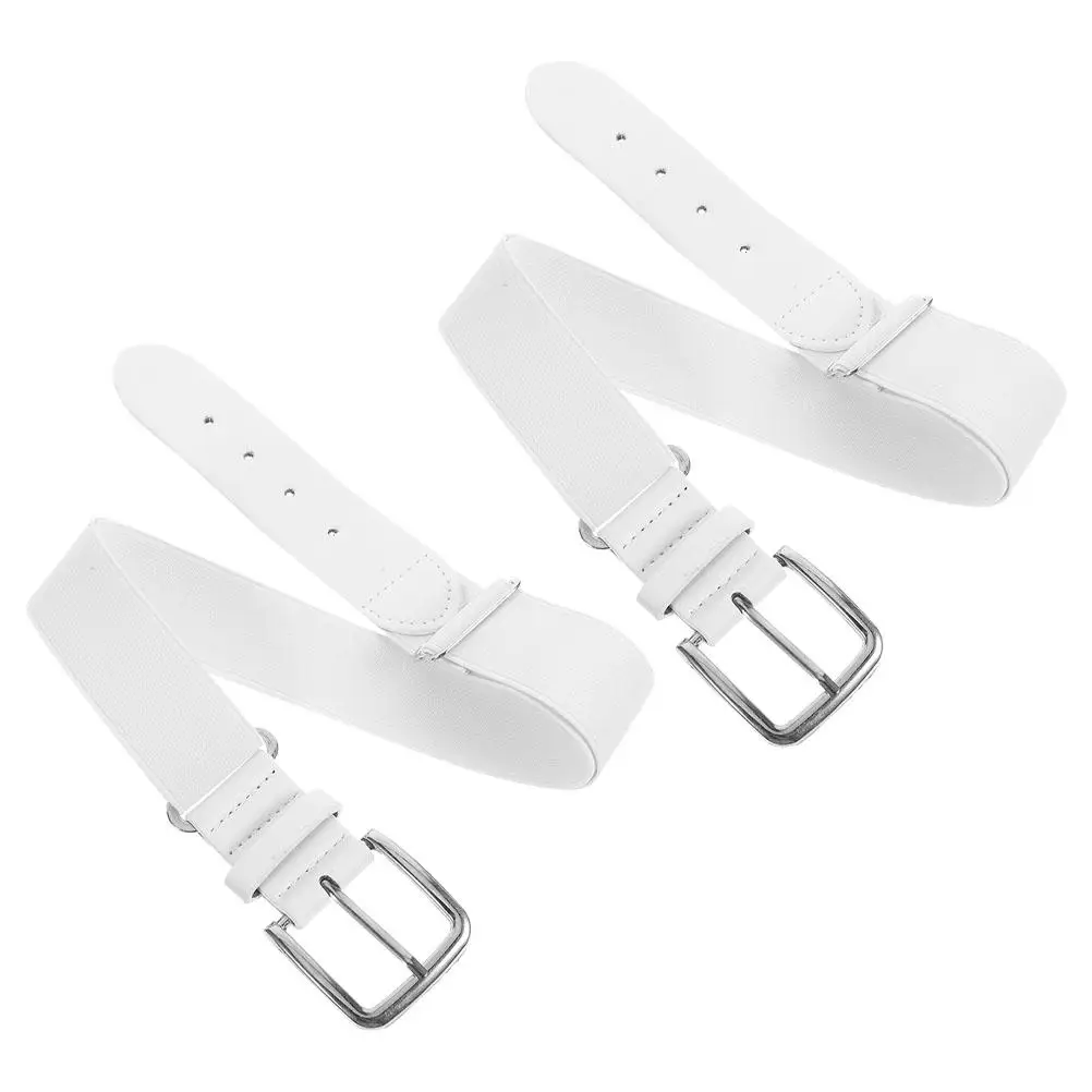 

2Pcs White Stretchable Faux PU Belts for Men Women Baseball Softballs Sports Adjustable Outdoor Elastic Belt